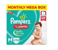 Pampers New Monthly Box Pack Diapers Pants, Medium, White (152 Count)